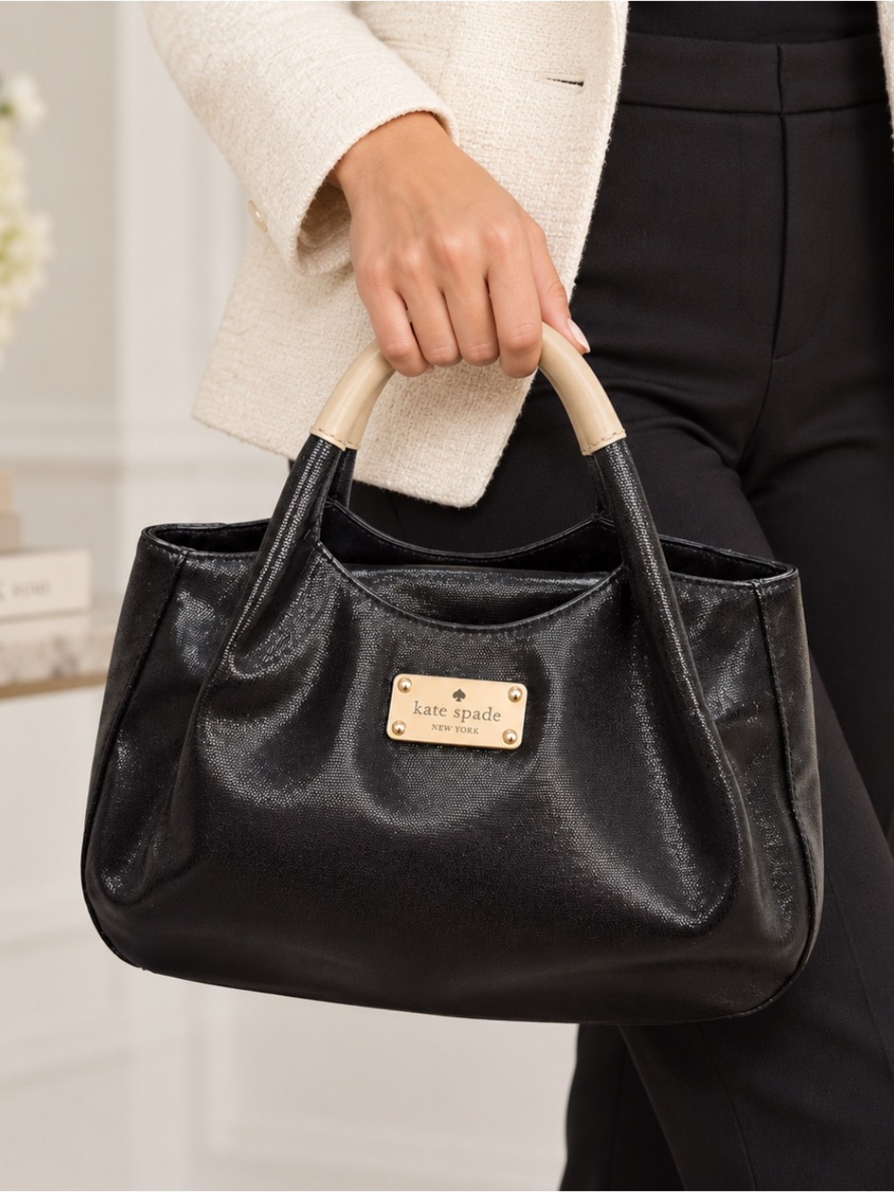 Kate Spade Black Fulton Street Treesh Handbag